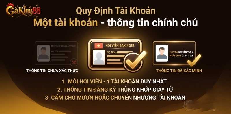 Quy định tài khoản trong điều khoản và điều kiện GAKING88