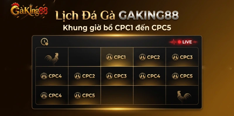 Lịch đá gà GAKING88 khung giờ các bồ CPC1 đến CPC5 theo trường Thomo