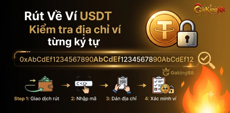 Rút Tiền GAKING88 - Hướng Dẫn Từng Bước Và Xử Lý Lỗi 3 Rút về ví USDT cần đối chiếu địa chỉ ví từng ký tự trước khi xác nhận