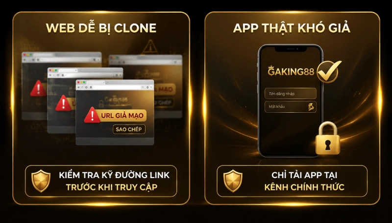  App GAKING88 thật khó bị làm giả trong khi web dễ bị sao chép