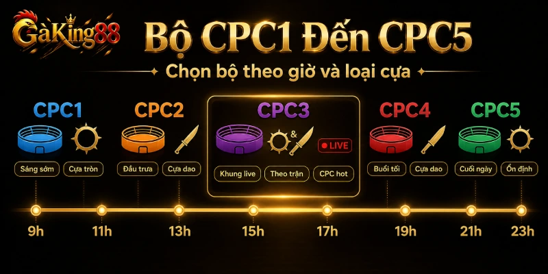 Lịch Đá Gà GAKING88 - Khung Giờ Và Cách Theo Dõi 4 Các bồ CPC1 đến CPC5 trên lịch đá gà GAKING88 theo trường Thomo