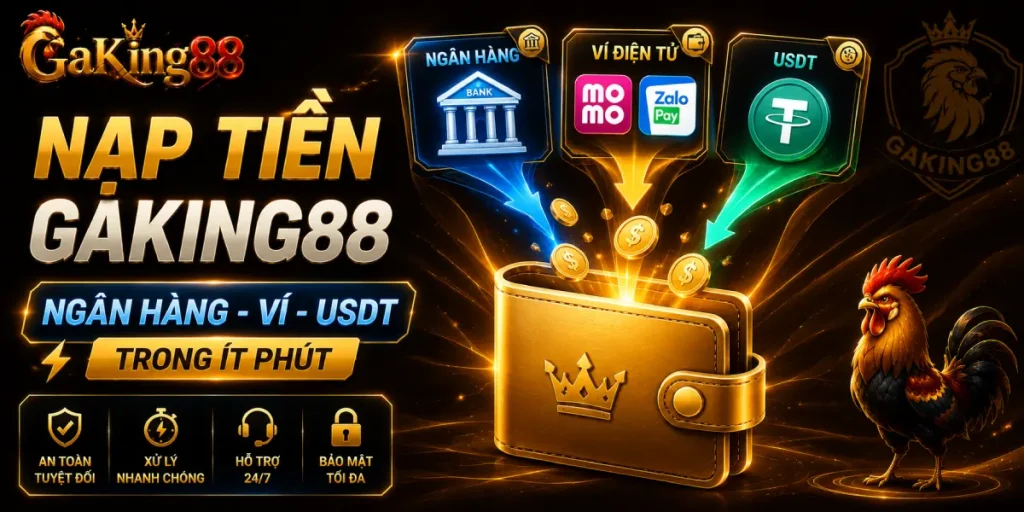ạp tiền GAKING88 qua ngân hàng, ví điện tử và USDT trong ít phút.
